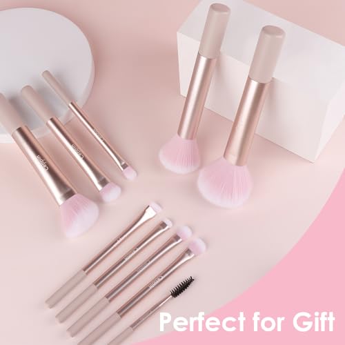 Ceppin Professional Makeup Brushes 10Pcs, Premium Synthetic Make Up Brush Set, Powder Foundation Contour Blush Concealer Eye Shadow Blending Liner Makeup Brush Kit (Pink)