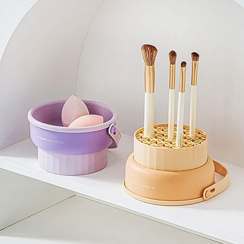 3 in 1 Silicone Makeup Brush Cleaner Bowl, Make up Brush Cleaner Mat with Makeup Brush Drying Holder and Comestic Brush Organizer, Paint Brush Cleaner