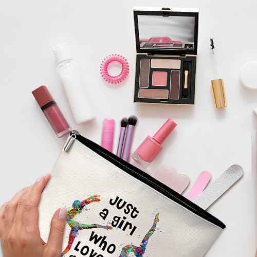 Gymnastics Gifts, Just A Girl Who Loves Gymnastics, Gymnastics Travel Makeup Bag, Birthday Gifts for Woman Girls Sisters Mom Daughter Toiletries Organizer-D35