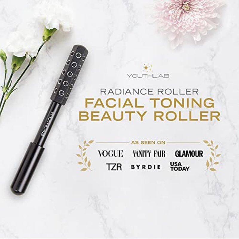 YouthLab Radiance Roller - Germanium Stone Uplifting Face Beauty Massage Tool/Roller/Wand for Skin Tightening/Firming, De-Puffing, Sculpt/Lift, Anti-Aging (Black)