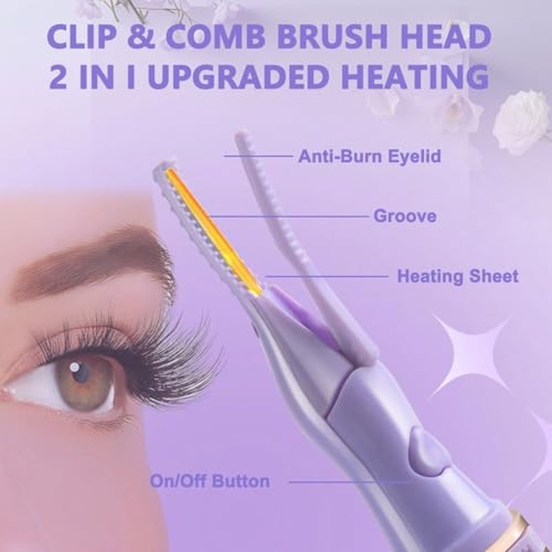 Heated Eyelash Curler - 2 in 1 Clip-Type Eyelash Curler - Heated Lash Curler - Electric Eyelash Curler Rechargeable for 24H Long-Lasting Natural Eyelashes, 3 Heating Modes, 8S Fast Heating, Purple
