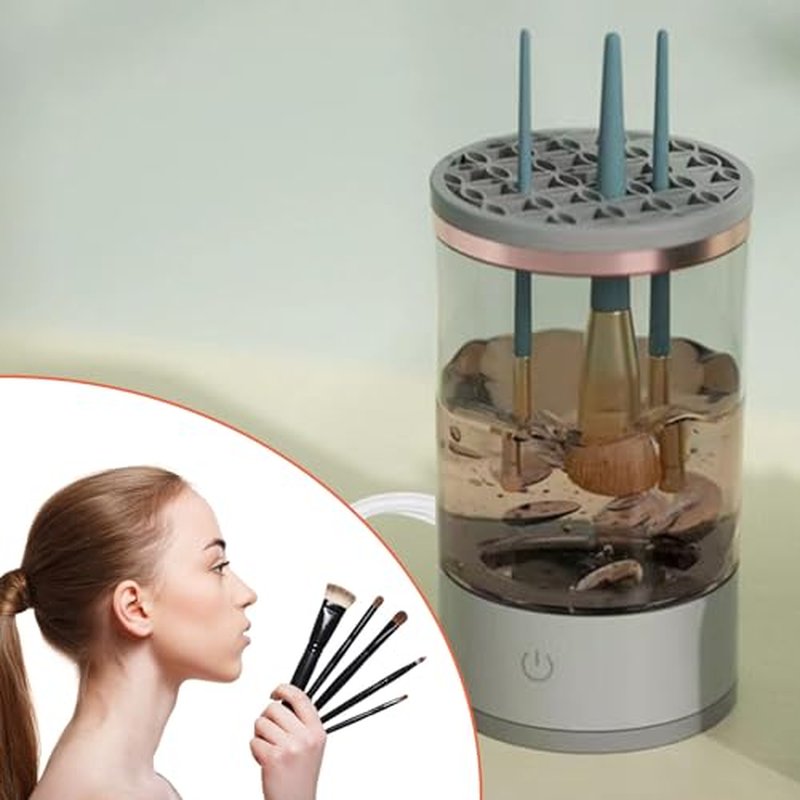 Beauty Swirl Cosmetic Brush Cleaner, 2025 New Automatic Makeup Brush Cleaner, Portable Electric Makeup Brush Cleaner (2 PCS/Black(Plug-in Model) +Transparent (Charging Model))
