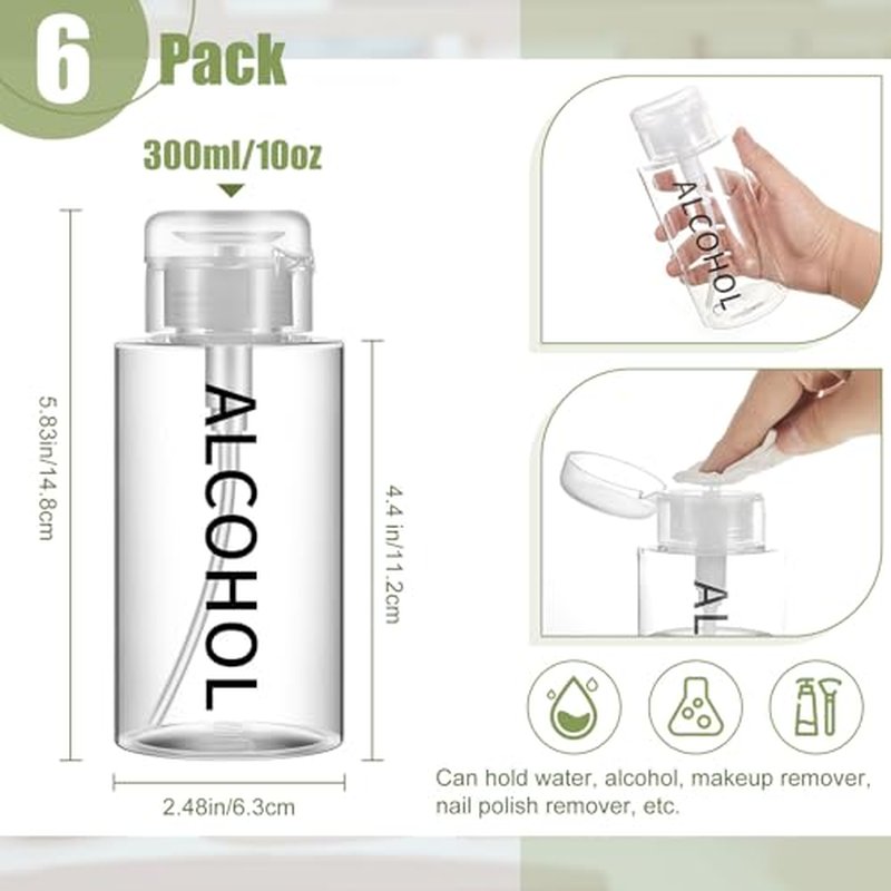 Layhit 1 Pcs 10 oz Alcohol Pump Dispenser Bottle Alcohol Dispenser Push Down Liquid Dispenser Clear Empty Pumping Bottle Refillable Cosmetic Container for Personal, Salon, Nail Care, Hospital Use