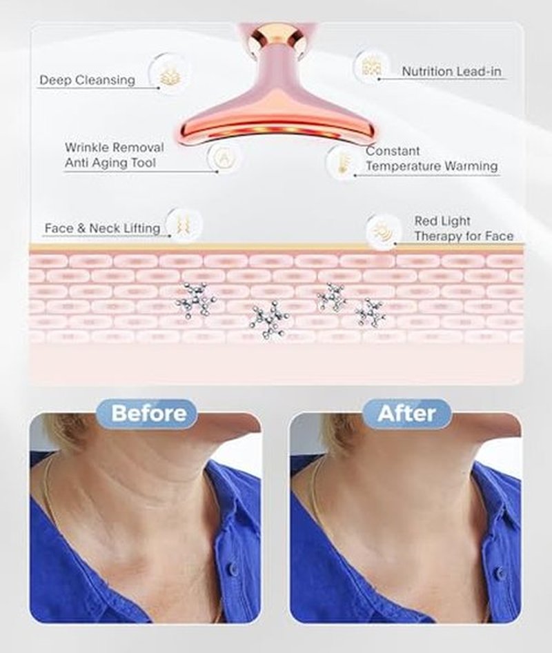 ELISHINE Light Based Face-Neck-Massager - 7 Color Portable Facial Massager for Skin Care, Glossy Pink