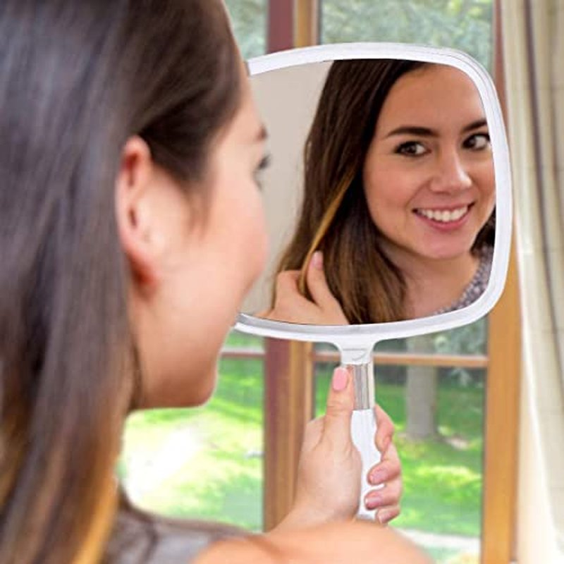 MIRRORVANA Pack of 5 Large & Comfy Hand Held Mirrors - Buy Cheap in Bulk for Barber Shop, Hairstylist, Beauty Salon or Wholesale (White)