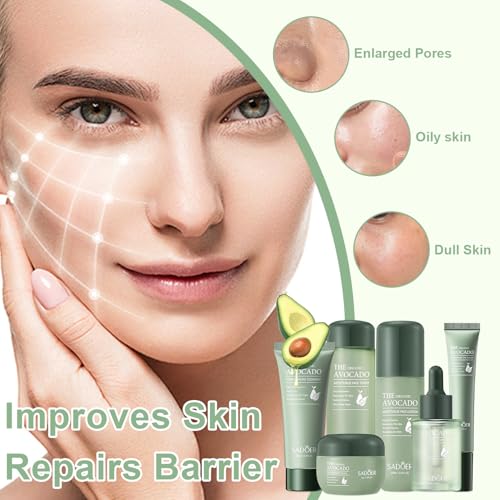 6pcs Avocado Skincare Set, Skin Care Gift Set with Facial Cleanser, Toner, Face Serum, Face Cream, Eye Cream For Hydrating Skin, Anti-Aging Skin For Women Teen Girls (Avocado)