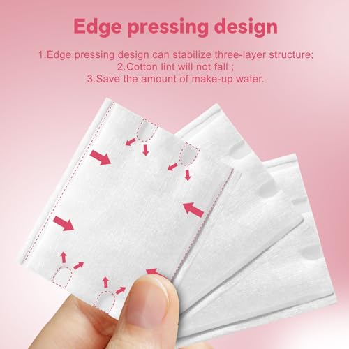 ICOTLE 475 Pcs Square Makeup Cotton Pads, 100% Cotton Soft Lint Free for Removing Makeup, Double-Side Save Water, 75 Thick + 400 Ultra-Thin for Daily Skin Care