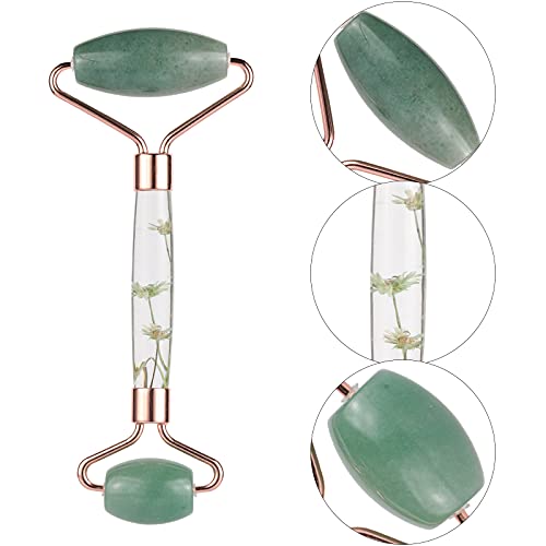 rockcloud Crystal Stone Jade Roller Massager for Face Eye Neck Facial Skin Care Tool Anti-Aging for Slimming & Firming, Green Aventurine