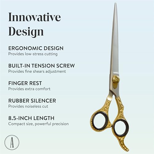 ANDUSTRIAL - Professional Hair Cutting Pet Grooming Scissors/Shears For Cats, Dogs - Premium Carbon Steel Quality - Smooth And Sharp - 8.5 Inch, Half Gold & Half Black