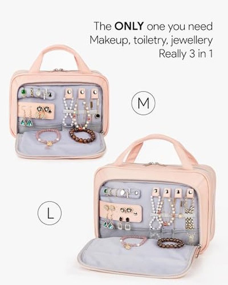 OlarHike Travel Toiletry Hanging Bag Waterproof Bags, Makeup bag, Toiletries, Jewelry, Travel Essentials 3 in 1 Packing Organizers, Cosmetic Travel-Sized Container, Medium Capacity for Women Pink