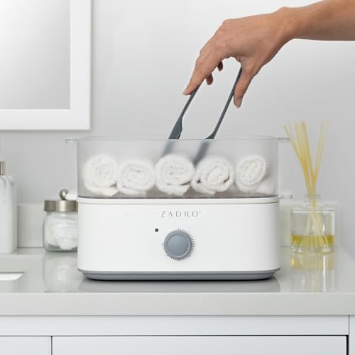 Zadro Towel Steamer with Tongs, 850W Heater, 8L Tray, 1.7L Tank, 30-min Timer for Facials, Manicures, Pedicures, Shaving (13"x12", 120V/850W, 8L, Blue/Gray)