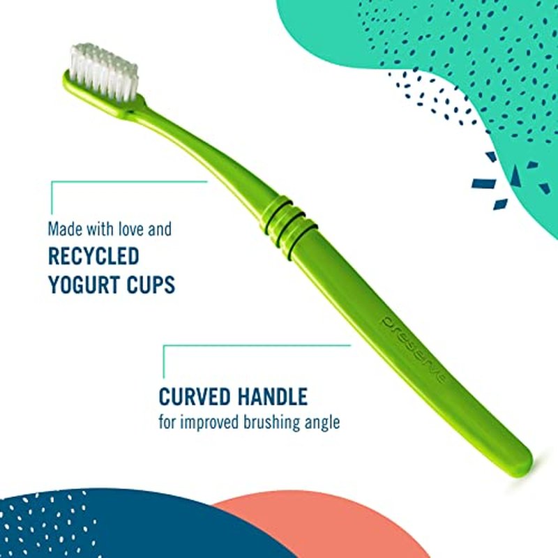 Preserve Eco Friendly Adult Toothbrushes, Made in The USA from Recycled Plastic, Ultra Soft Bristles, Paperboard Package, Colors Vary, 6 Count (Medium)
