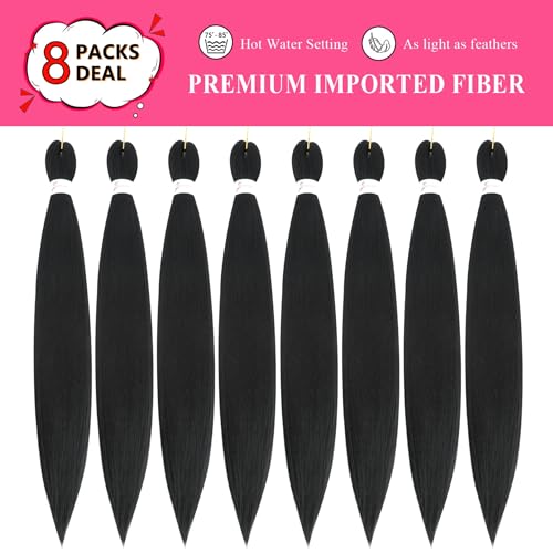 Pre Stretched Braiding Hair 26 inch 350# Braiding Hair for Black Women 8Packs Crochet Boho Braiding Hair Non Toxic (26 Inch(8packs), 350#)