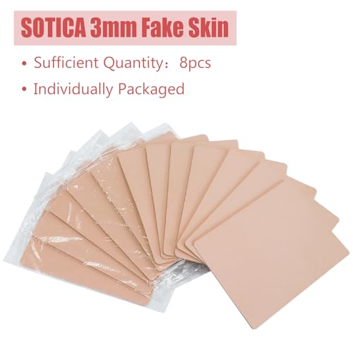 Tattoo Skin 3MM- SOTICA 8pcs Fake Skin 3mm Tattoo Practice Skins 6×8" Fake Tattoo Skin Silicone Practice Skin for Tattoo Fake Skin for Tattoo Piel Sintética Para Tatuar for Tattoo Supplies