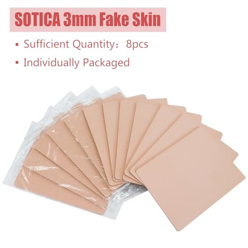 Tattoo Skin 3MM- SOTICA 8pcs Fake Skin 3mm Tattoo Practice Skins 6×8" Fake Tattoo Skin Silicone Practice Skin for Tattoo Fake Skin for Tattoo Piel Sintética Para Tatuar for Tattoo Supplies