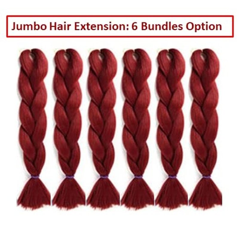 Braiding Hair Extension Jumbo Ombre Colorful for Crochet Braiding 6 Packs (High temperature, Synthetic Fiber, 24 inches) (6 Bundles, Red)