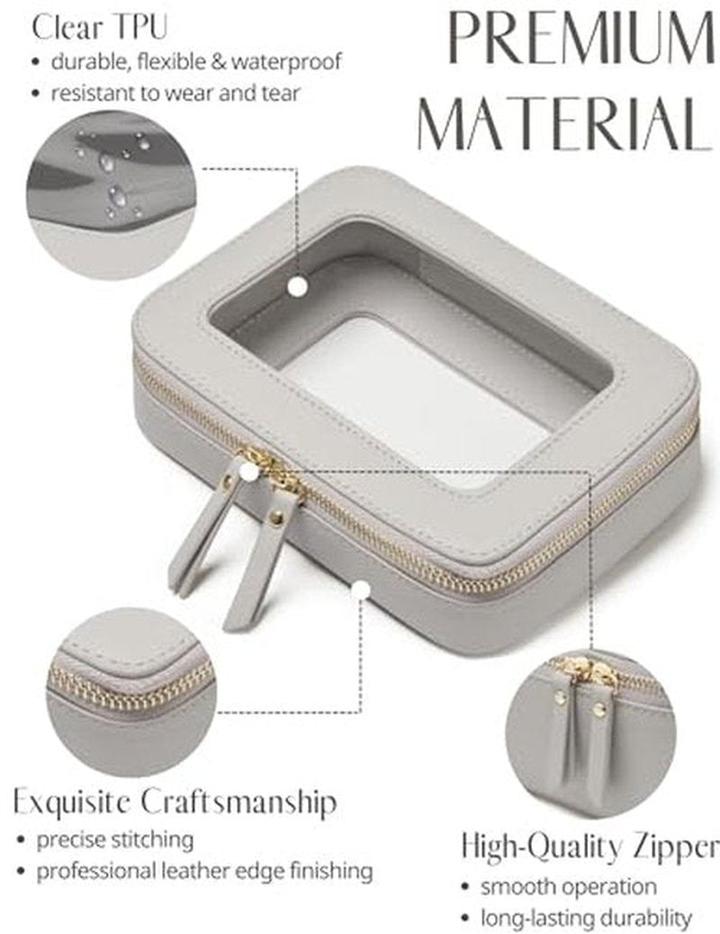 Popvibe Clear Makeup Case Toiletry Bag Travel Medium Clear Cosmetic Bag with Zipper, Small Make Up Bag Organizer Traveling TSA Approved Transparent Bag Car for Essentials, Beige Grey