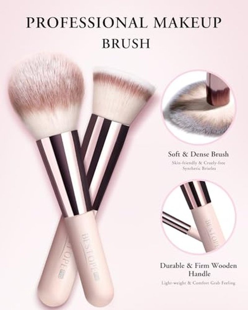 Makeup Brushes with Case, 20PCs Travel Makeup Brush Set, Foundation Concealer Blush Eyeshadow Brush Set Contour Powder Eyebrow Eyelash Brush Kit with Led Light Mirror Holder & 2 Powder Puff-Champagne
