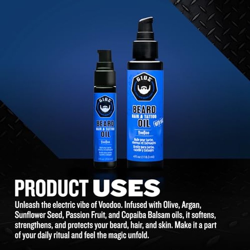 GIBS Grooming VooDoo Prince Beard, Hair & Tattoo Oil – All-Natural with Bergamot, Sandalwood & Sage Scent-Softens, Strengthens Beard & Moisturizes Skin - 1 Fl Oz (Pack of 1)