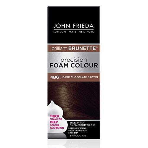 John Frieda Precision Foam Colour, Dark Chocolate Brown 4BG, Full-Coverage Hair Color Kit, Anti-Fade Gray Coverage, Deep Color Saturation Hair Dye, 1 Application