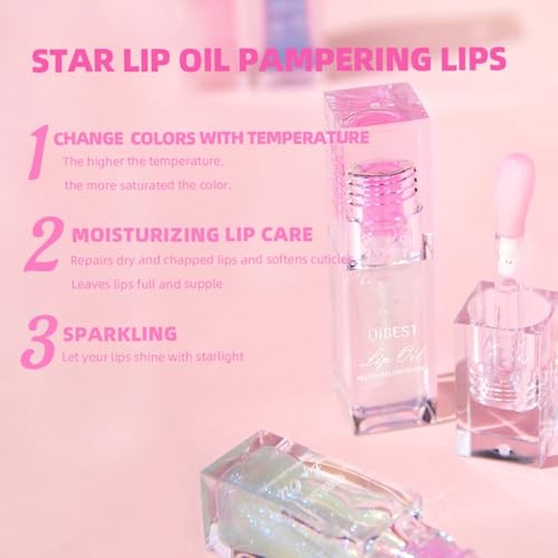 Hvecom Magic Color Changing Lip Oil Ph, Glitter Moisturizing Lip Glow Oil, Upgraded Big Brush Head Warm Change Lip Gloss, Long Lasting Nourishing Plumping Glimmer Glow Lipstick Lip Tint (01#)
