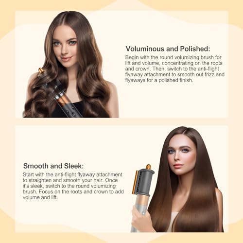 AFDD Round Volumizing Brush and Anti-Flight Flyaway Attachment for Dyson Airwrap Styler HS01/HS05, Hair Smoothing Drying Volumizer Styling Kit Attachment Compatible with Airwrap(Gold)