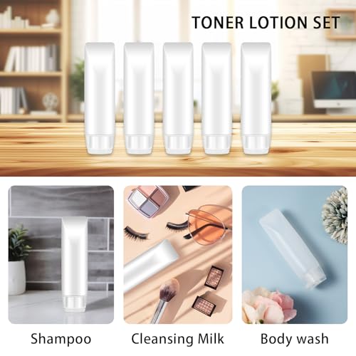 Bewudy 5 PCS Travel Bottles, Refillable Toothpaste Tubes, Small Travel Squeeze Bottles, Refillable Makeup Foundation Container for Toiletries Shampoo Toner Cosmetic