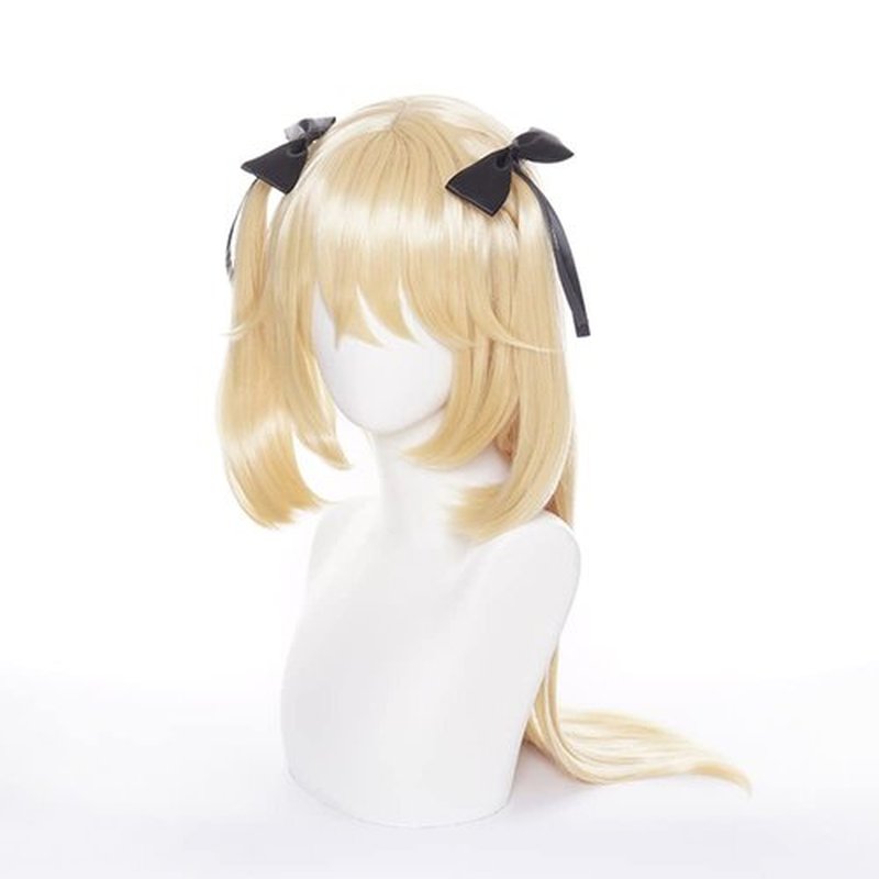 Mystylecos Game Genshin Impact Fischl Light Gold Straight Wig with Ribbon Women Cosplay Synthetic Wig