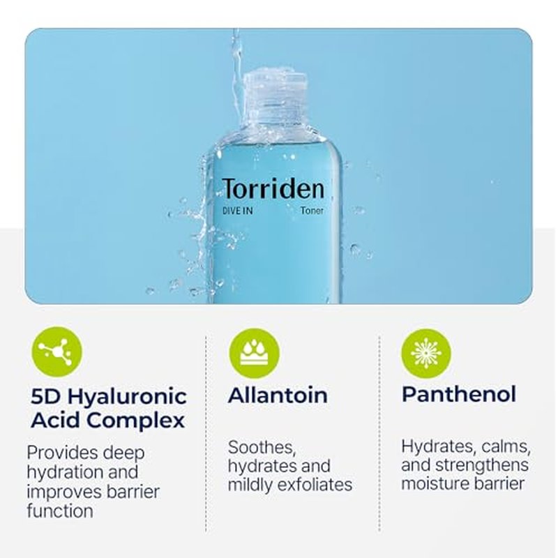 Torriden Dive-in Low-Molecular Hyaluronic Acid Toner 10.14 fl oz | Low pH Facial Toning Water That Hydrates and Moisturizes Sensitive, Dehydrated, Oily Skin | Vegan Korean Skin Care