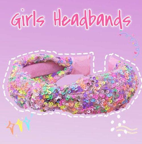 Headband for Girls Fancy Sequin Knotted Girls Headband, Cute Hair Accessories for Girls Birthday Girl Headband, Pink Head Bands for Girls Hair Kids Stocking Stuffers