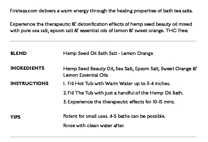 FIRETEAS - Hemp Seed Oil Bath Therapy - Sea Salt, Epsom Salt, Lavender, Sweet Orange & Lemon Essential Oils - Relaxing, Tranquil, Pain Relief -.
