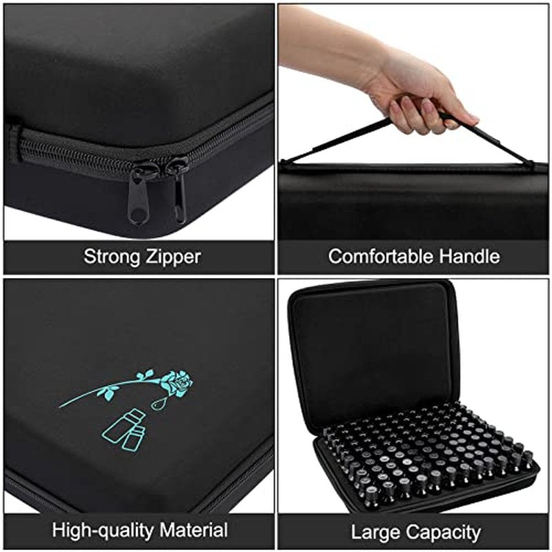 Hipiwe 120 Bottle EVA Essential Oil Storage Carrying Case Holds 5ml 10ml 15ml Bottle Hard Shell Exterior Essential Oils Organizer Holder Traveling Bag with Foam Insert & Handle, Black