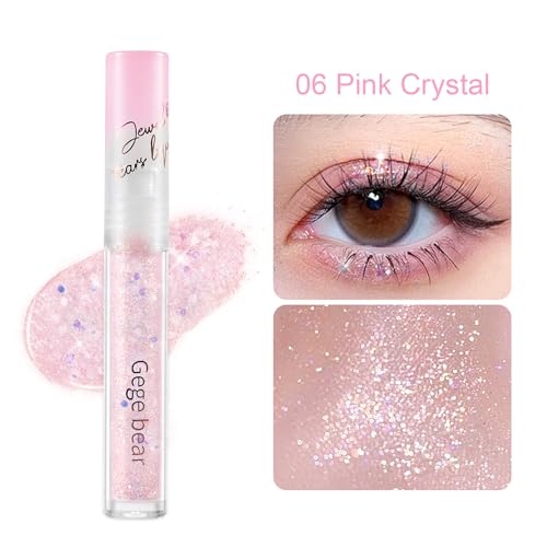 Jutqut Jewel Liquid Glitter Eyeshadow, Twinkle Shimmer Eye Shadow Eyeliner, Long-Lasting, Multi-Dimensional Sparkle Finish, Quick Drying Shimmer Tears Loose Glitter Glue Korean Eye Makeup, 06#
