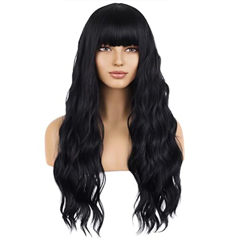 BERON 14 Inches Ombre Blue Wig Short Curly Wig with Bangs Blue Ombre Wig Synthetic Wigs Women Girls Ombre Wig with Wig Cap