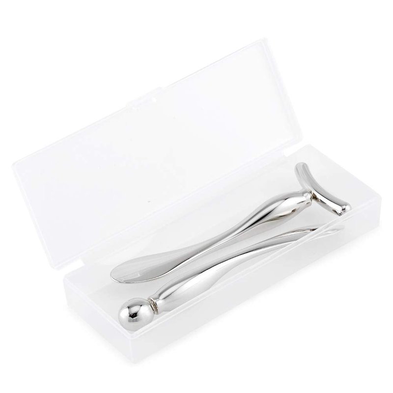 LISAPACK 2PCS Metal Eye Cream Applicator Wand Stick, Massager Tool for Facial Massage, Reduce Puffiness (Silver)