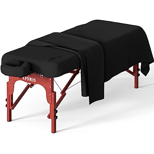 CLORIS Universal 3-Piece Massage Table Sheet Set Premium Soft Microfiber Includes Massage Table Cover, Fitted Sheet and Face Rest Cover - Black