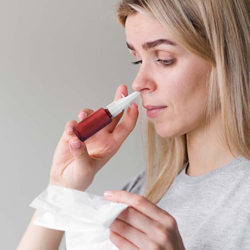 Nasal Spray Bottle 4Pcs 1oz (30ml) Plastics Bottles with Press Spray Head Refillable Portable Empty Nasal Sprayer Bottle with Funnels and Labels (Red)