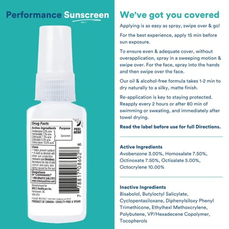 KINeSYS Fragrance Free Clear Spray Sunscreen for sensitive skin, SPF 30, Hypoallergenic, Broad Spectrum UVA/UVB protection for Body, Alcohol, PABA and Oxybenzone FREE, 170+ Sprays, 1 Fl Oz (Pack of 2)
