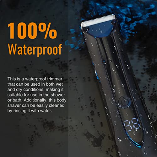 Body Hair Trimmer for Men Pubic Hair Trimmer - Wet/Dry Ball Trimmer with Ceramic Blade, Rechargeable Body Groomer for Men with Standing Recharge Dock, Cordless Groin Hair Trimmer for Men