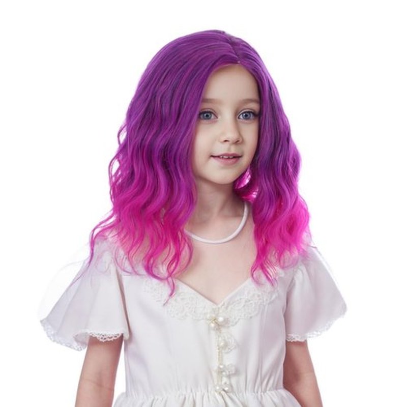 Ufindcos Ombre Purple Wig for Kids Child Short Curly Wavy Wig for Girls Side Part Purple to Copper Red Bob Wig Purple to Pink Synthetic Hair Wig with Wig Cap