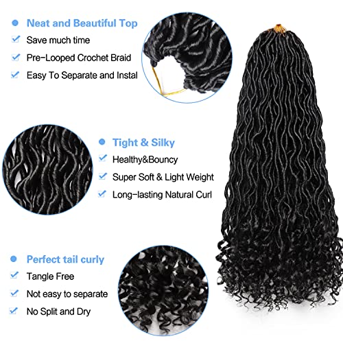 Goddess Locs Crochet Hair 6 Packs 14 Inch Wavy Curly Faux Locs Crochet Hair Pre Looped Crochet Synthetic Braids Hair With Curly Ends Crochet Faux Locs Hair for Black Women(14Inch, 6 Packs 1B)
