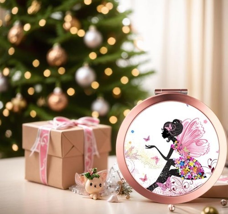 Compact Mirror Rose Gold Makeup Mirror Folding Mini Pocket Mirror Portable Hand Mirror Double-Sided 2 x 1x Magnification for Woman Girls Great Gift (Butterflies Girl)