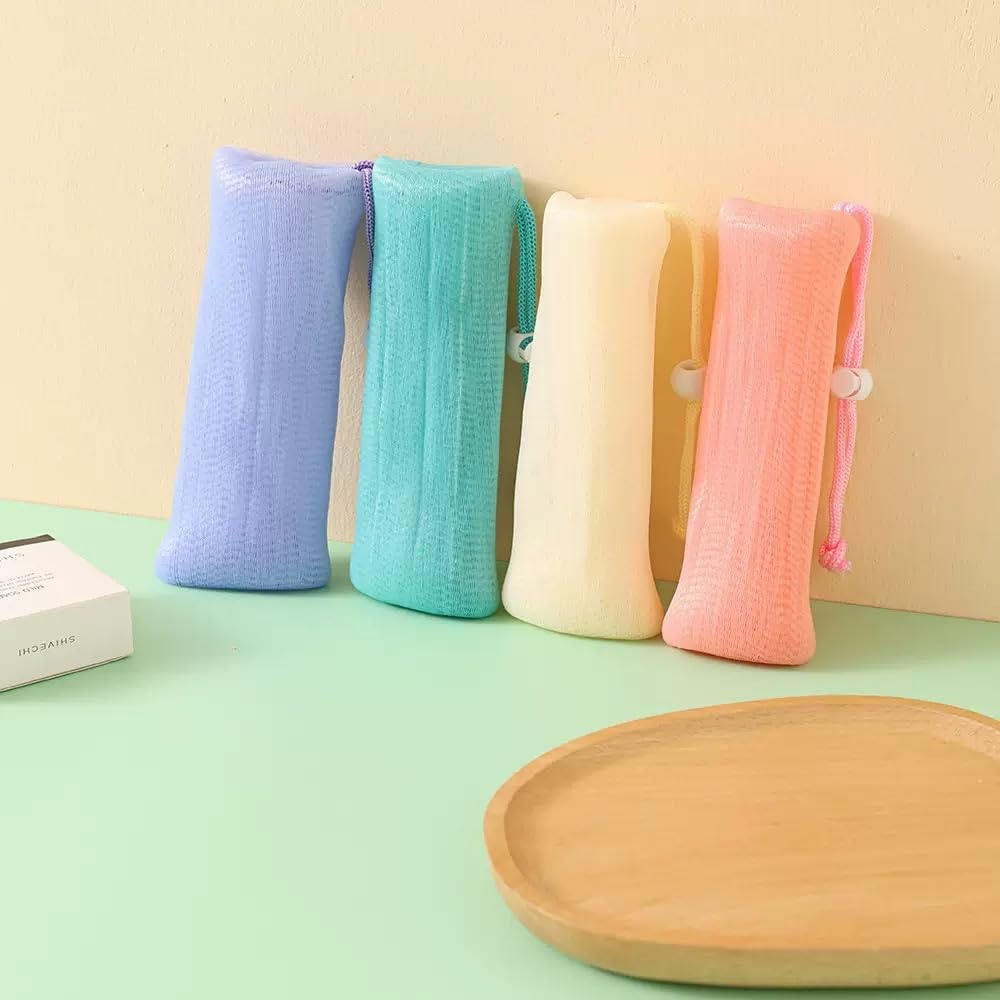 6 PCS Exfoliating Mesh Soap Pouch Bubble Net for Sack Saver Pouch Drawstring Foaming Net for Body Facial Cleaning Tool, 5 Colors