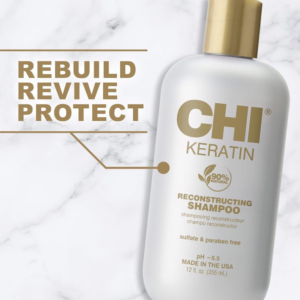 CHI Keratin Reconstructing Shampoo, Delivers Healthier Hair, Adds Shine & Helps Prevent Future Breakage, Sulfate, Paraben, & Cruelty-Free, 32 Oz