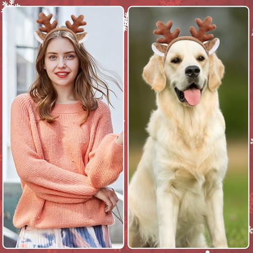 Reindeer Antlers Headband with Deer Ears Animal Ears Headband Deer Antlers Christmas Headband for Party Cosplay Accessories (Brown)