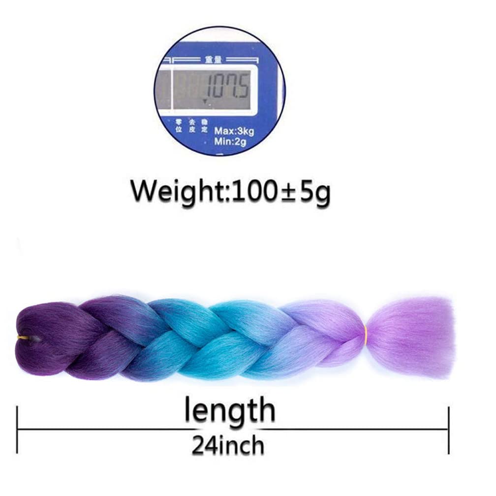 Xiaofeng Colorful Ombre Braiding Hair Extensions 24 Inch 3 Packs High Temperature Jumbo Crochet Braiding Hair for Box Twist Braids (24 Inch (Pack of 3), Rainbow 10)