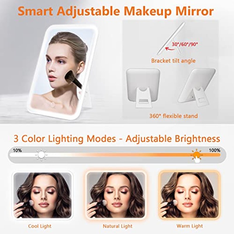 PEEH Makeup Bag with Lighted Mirror, Travel Make up Train Case with Adjustable Brightness Vanity Mirror and Detachable 10x Magnifying Mirror (Beige Clover)