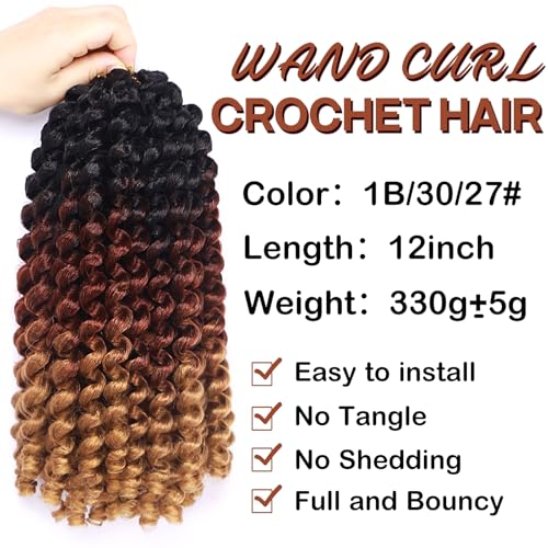 5 Packs short Jumpy Wand Curl Crochet Hair Jamaican Bounce Crochet Hair Curly Braiding Hair Curly Crochet Hair for Black Women 10Roots/Pack(5packs)… (1B/30/27, 12inch(pack of 5))