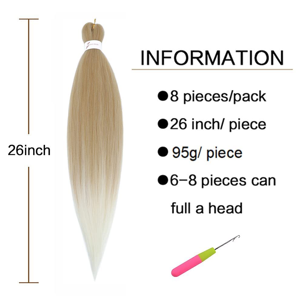 Pre Stretched Braiding Hair 26 Inch Two Tone Ombre Brown Blonde Braiding Hair 8 Packs Long Hair Extensions for Braiding Twist Braids Hot Water Setting Yaki Straight Synthetic Hair for Women