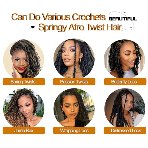 Marley Twist Braiding Hair 3 packs, Springy Afro Twist Hair Natural Black Mini Twist Hair Kinky Twist Hair Braids for Distressed Soft Locs Spring Twist Hair for Black Women (8 Inch,3Pack,1B)